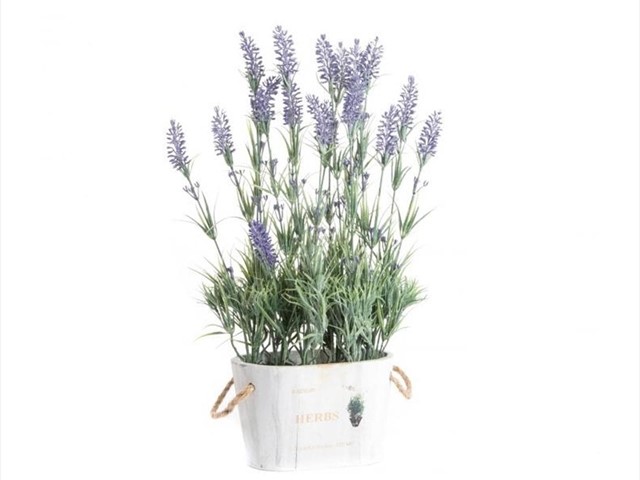 Maceta lavanda artificial pvc en maceta de madera 49 cm.